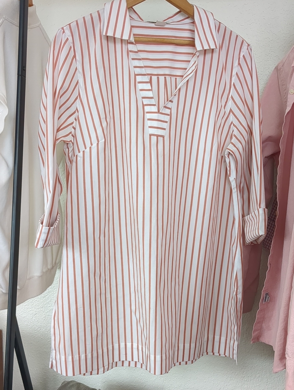 Coldwater Creek White and Orange Striped Tunic Shirt